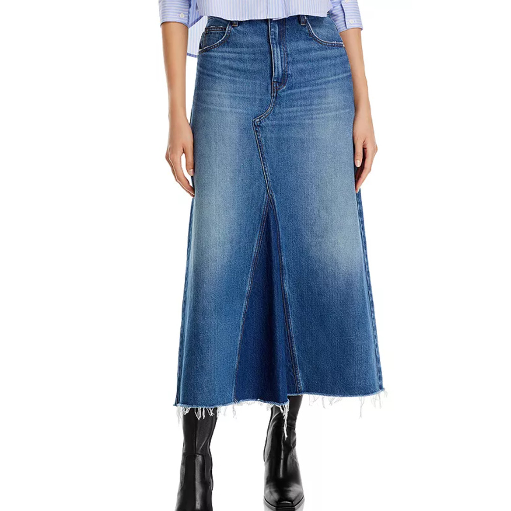FRAME DENIM WOMENS SIZE 24 DOROTHY JEAN FRAYED HEM MIDI SKIRT BLUE NEW